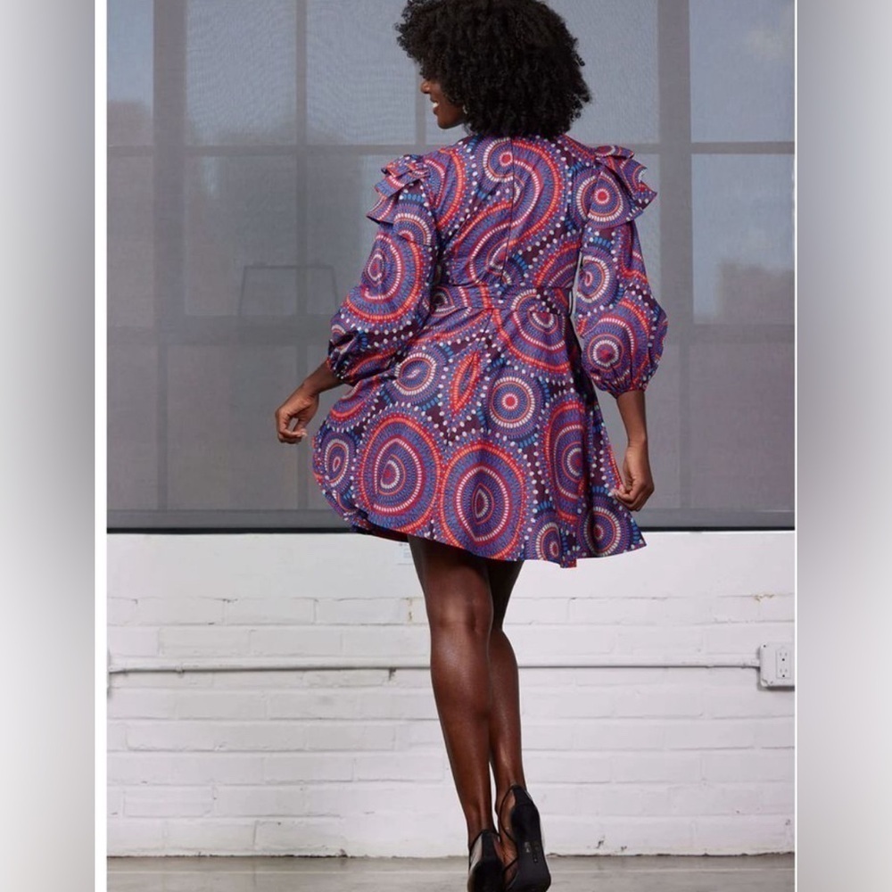 D'iyanu Anola Women's African Print Dress (Red Indigo Circles) Nwt Xl — image 3 of 8